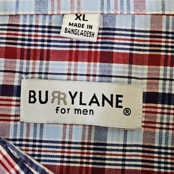 Burry Lane Button Down Shirt Men's XL Red, White & Blue Plaid 100% Cotton Y2K - Picture 4 of 15
